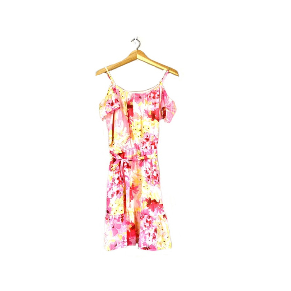 Women's Pink Floral Cold Shoulder Place Dress 10